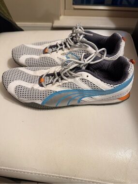 Puma White, Light Blue & Orange Mesh Athletic Shoes- Women's 9